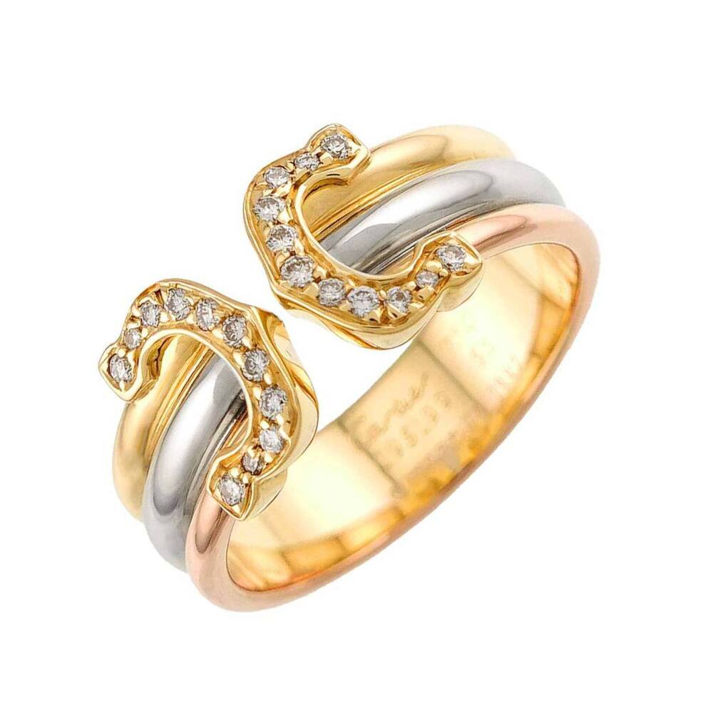 Cartier 2C #51 Ring with Diamonds, 18K Yellow Gold, White and Pink Three-Colo...